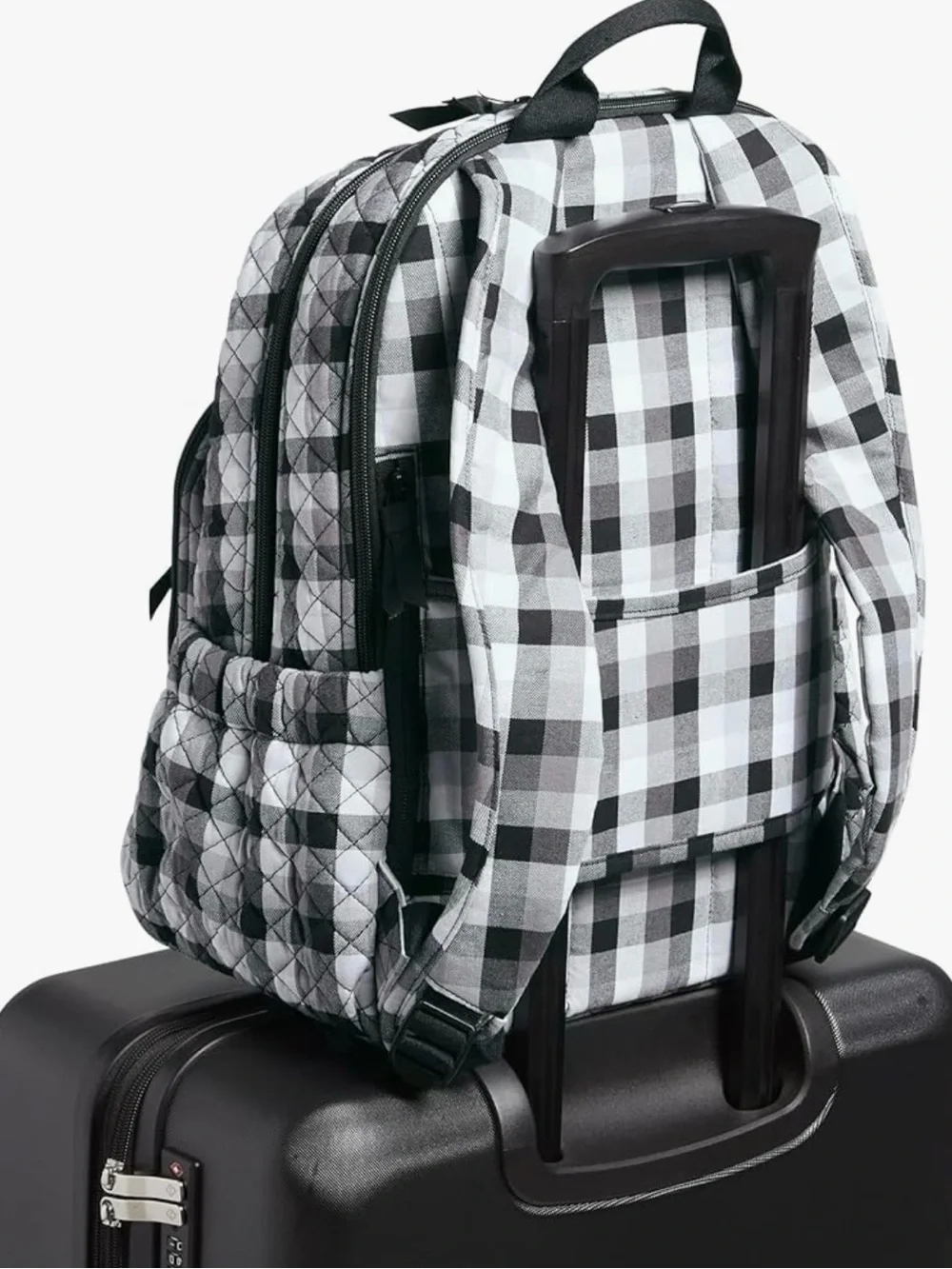 Vera Bradley Cotton Campus Backpack, Kingbird Plaid, One Size Black & White - Picture 11 of 15